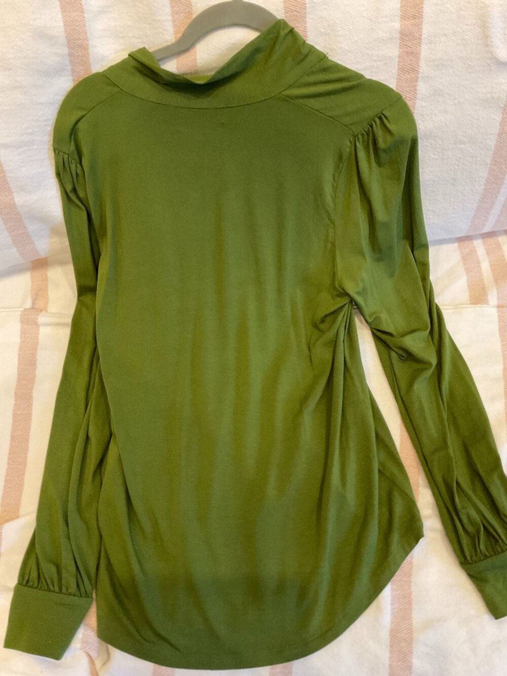French King Louie Olive Green Tie-Neck Long Sleeve Blouse | L - Picture 4 of 4